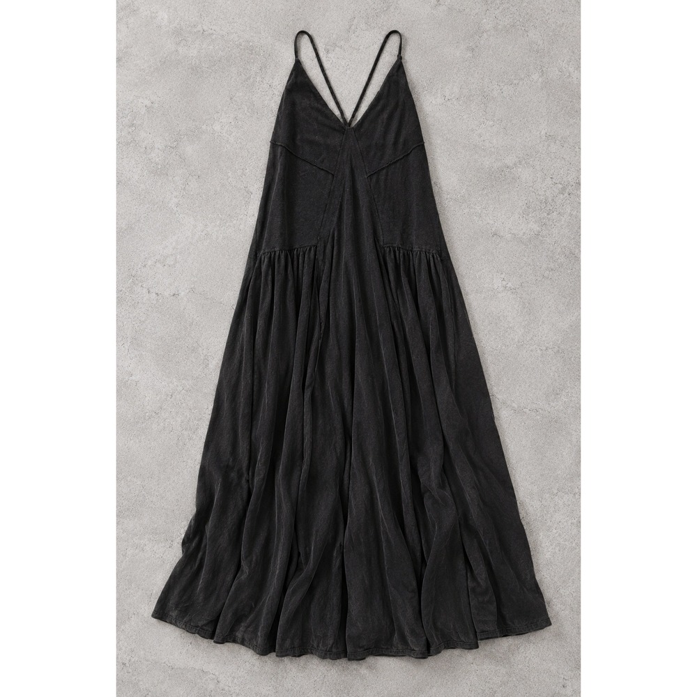 Free People Beach Eros Maxi Dress Black XS Oversized Fit Drop Waist Open Back